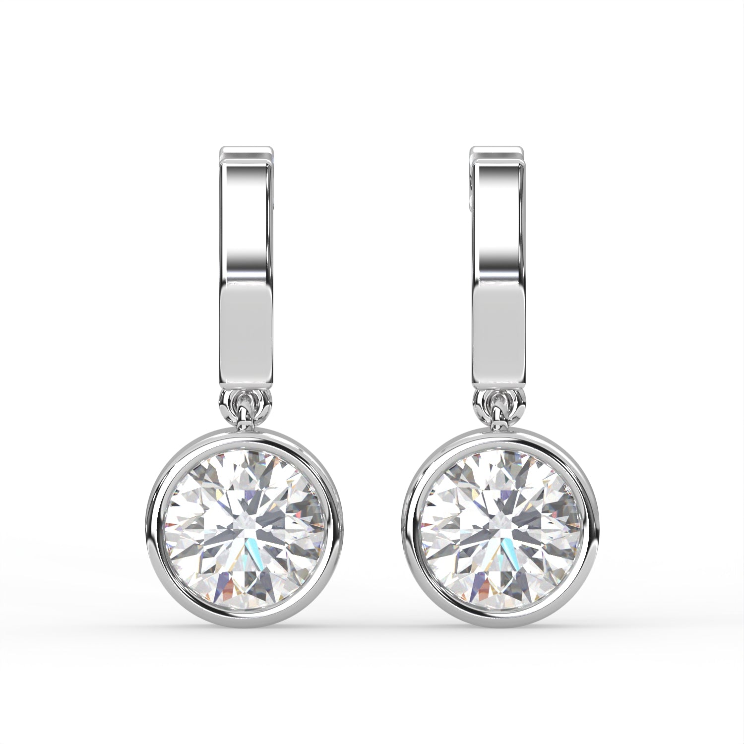 Round Bezel Drop Earrings