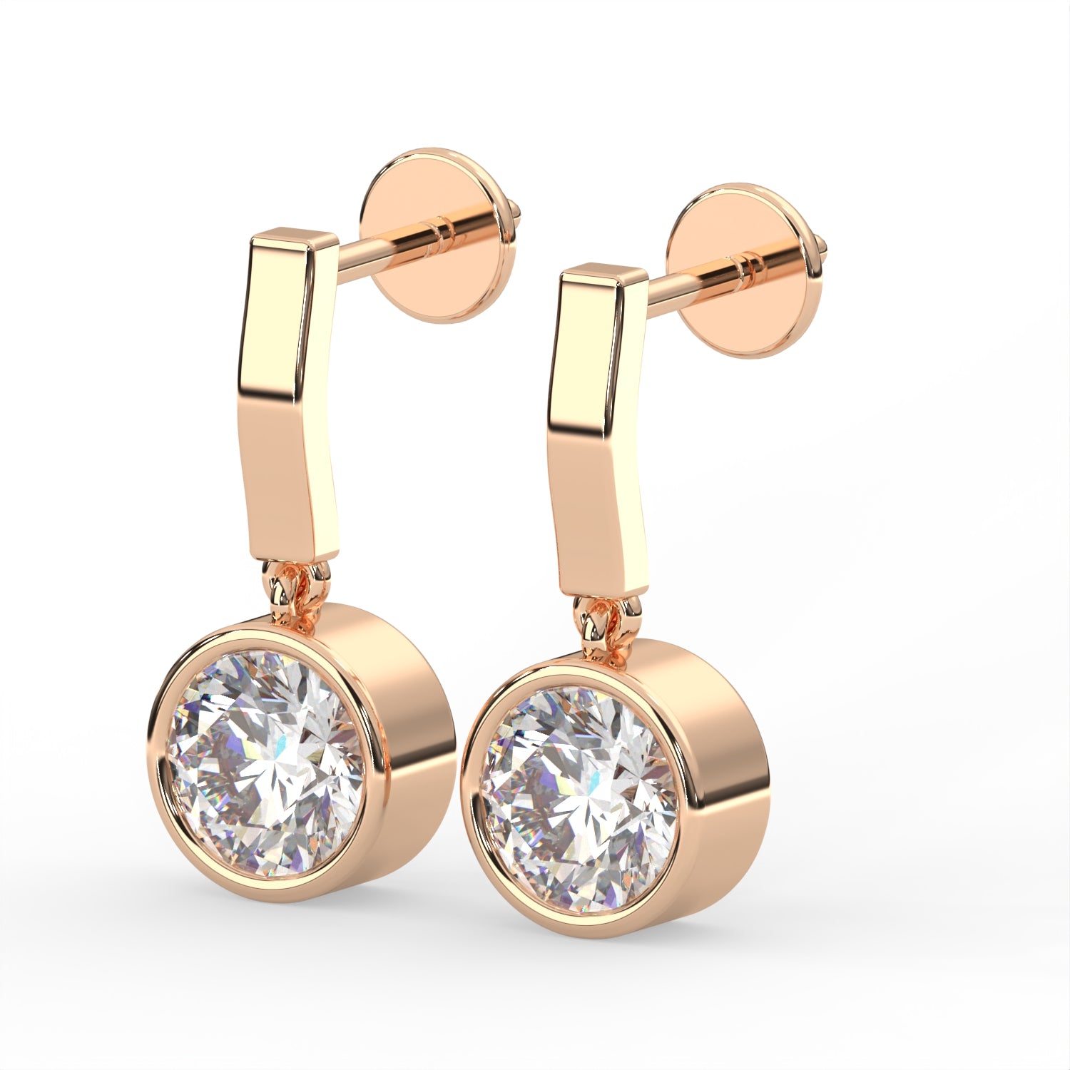 Round Bezel Drop Earrings