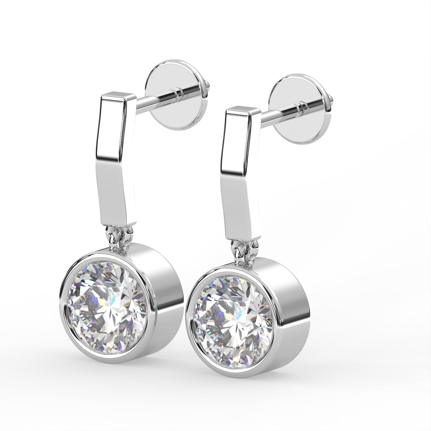 Round Bezel Drop Earrings