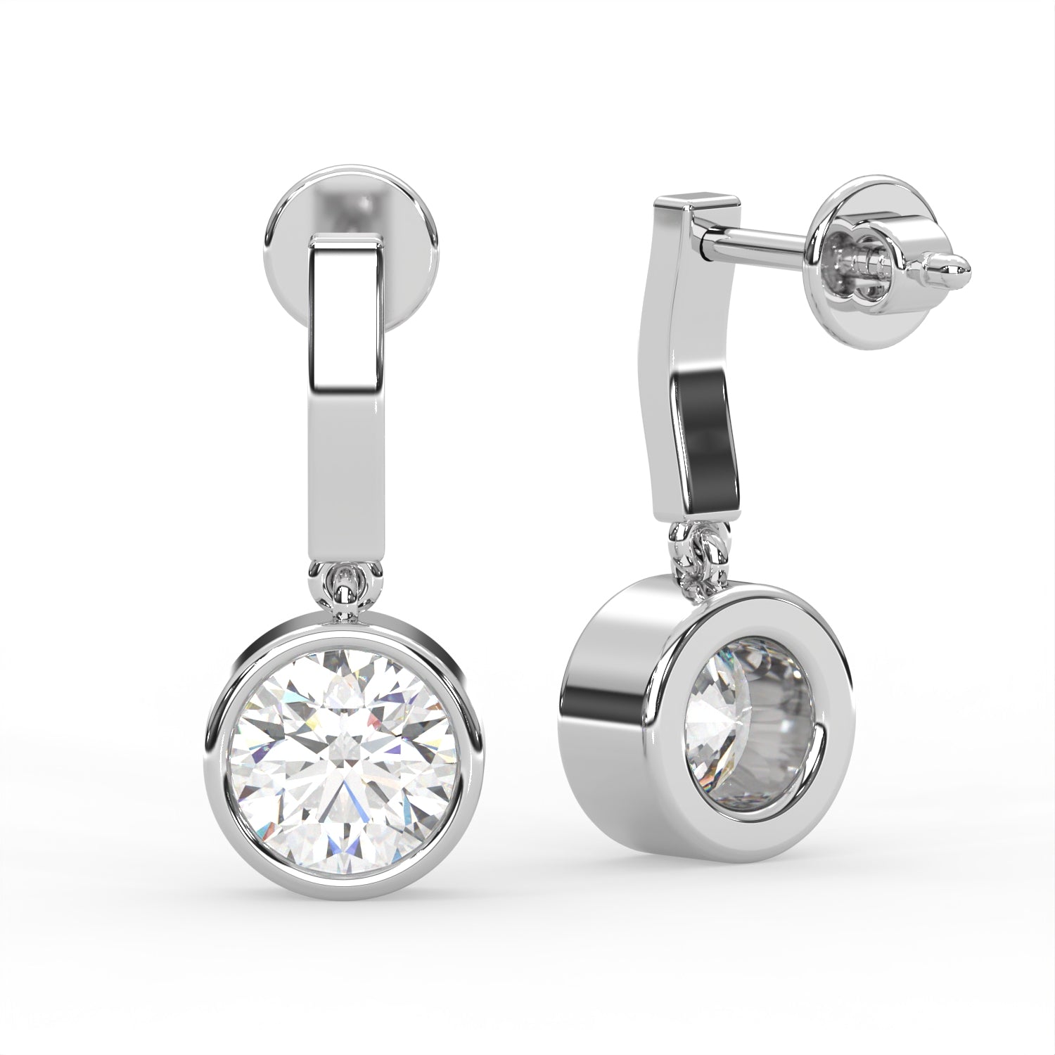 Round Bezel Drop Earrings