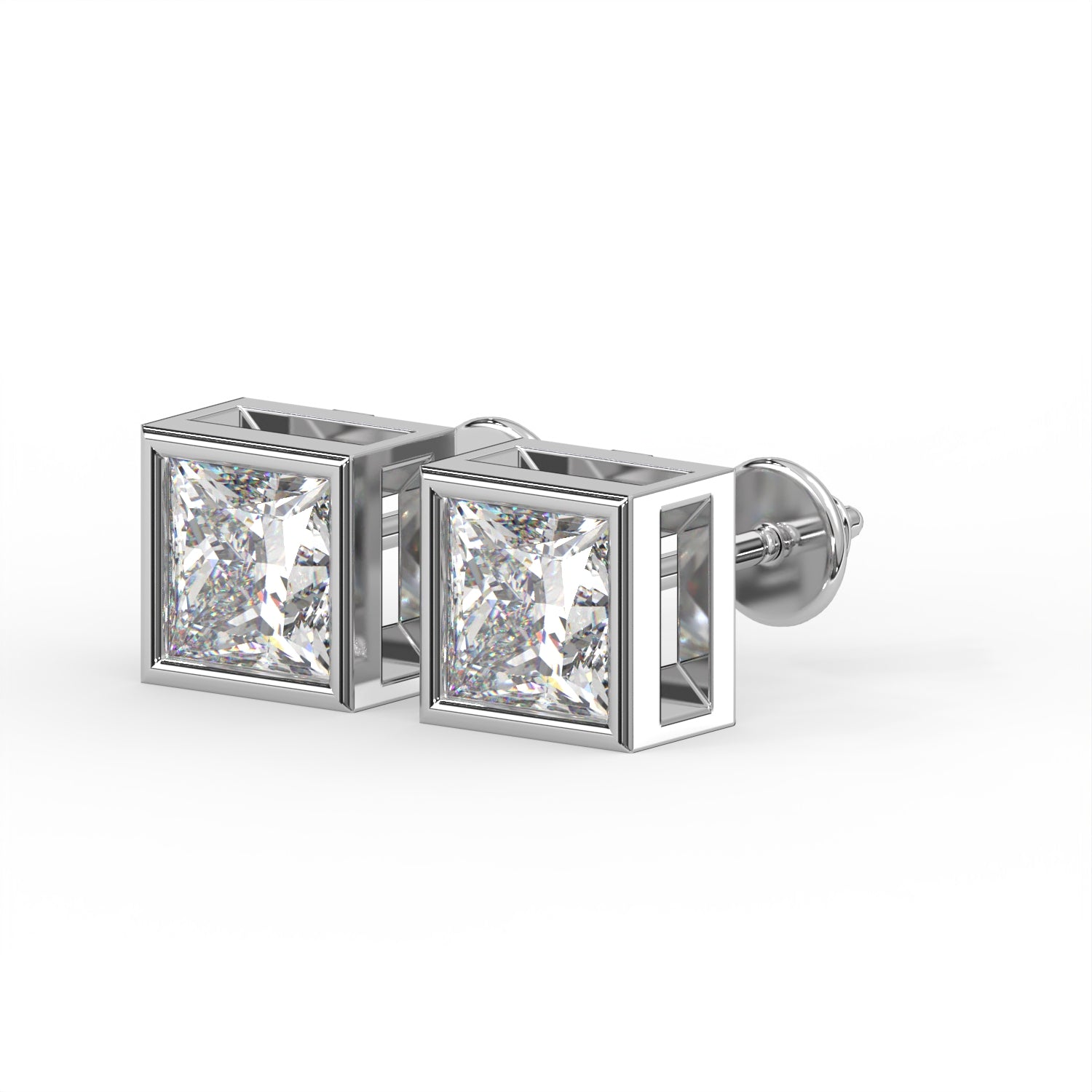 Princess Bezel Stud Earrings