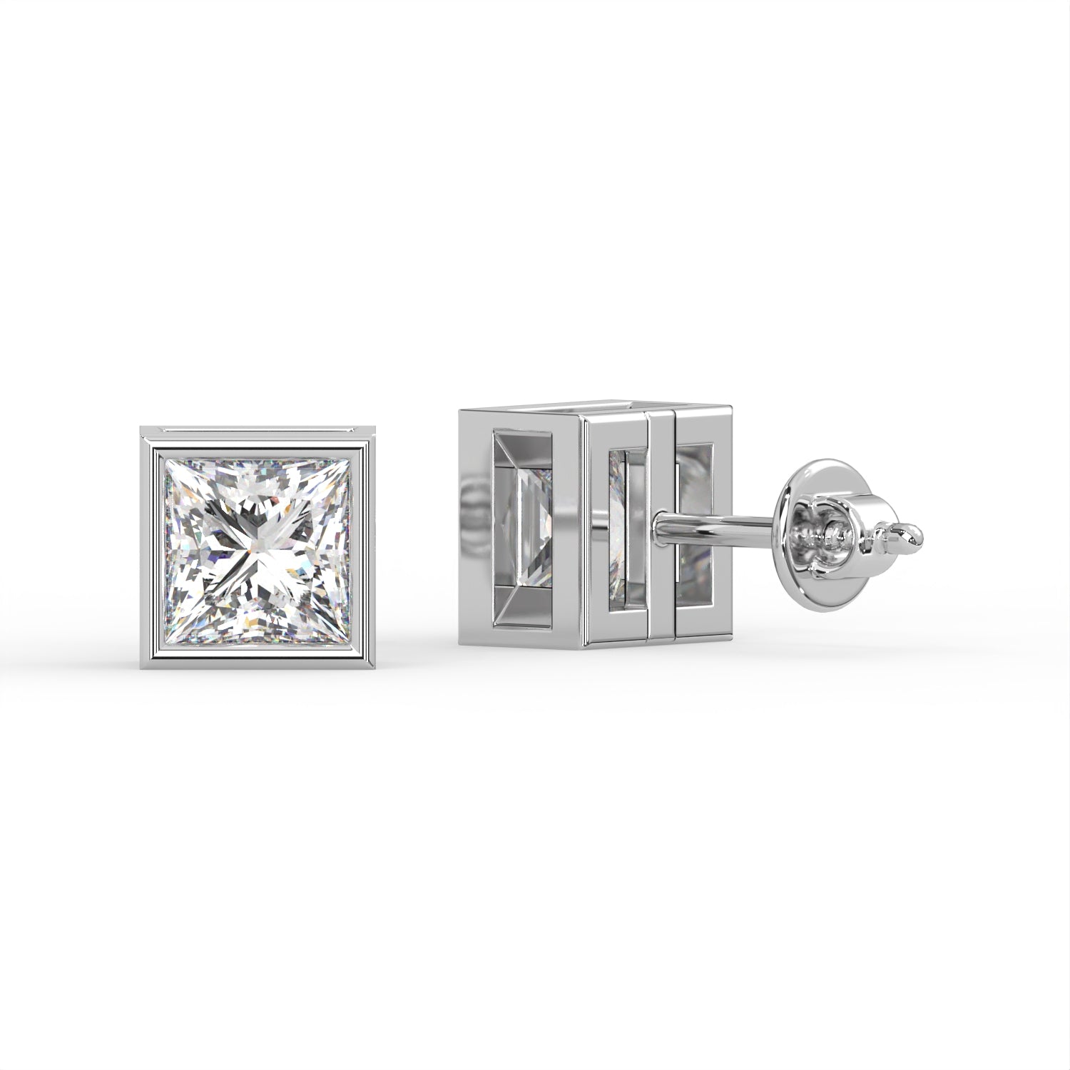 Princess Bezel Stud Earrings