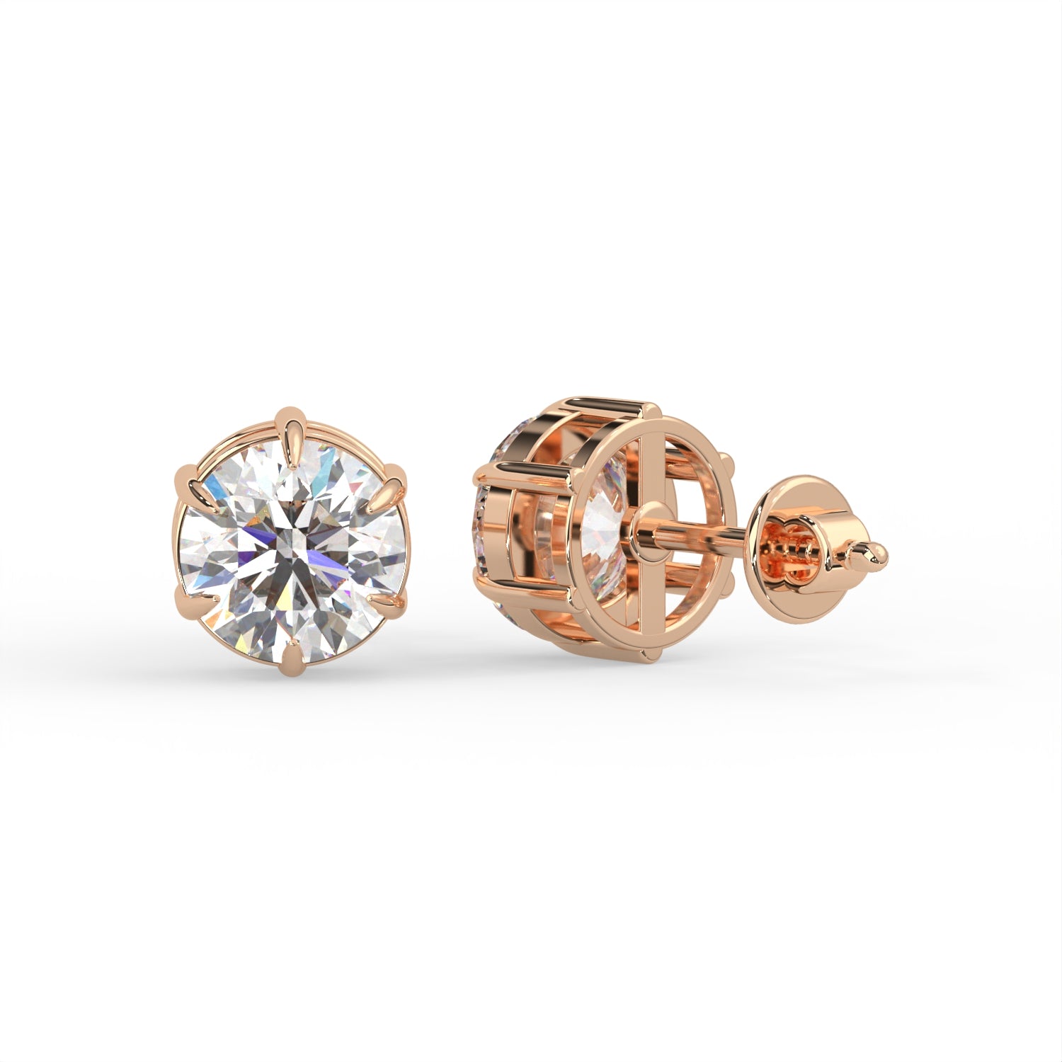 Round Six Prong Stud Earrings