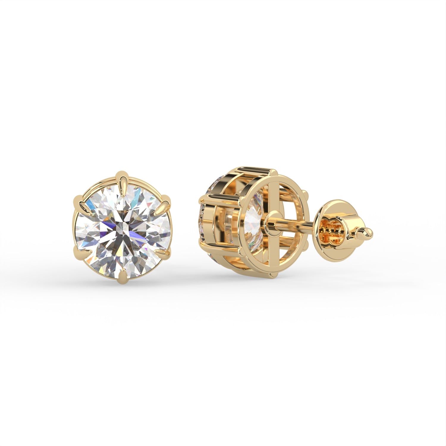 Round Six Prong Stud Earrings