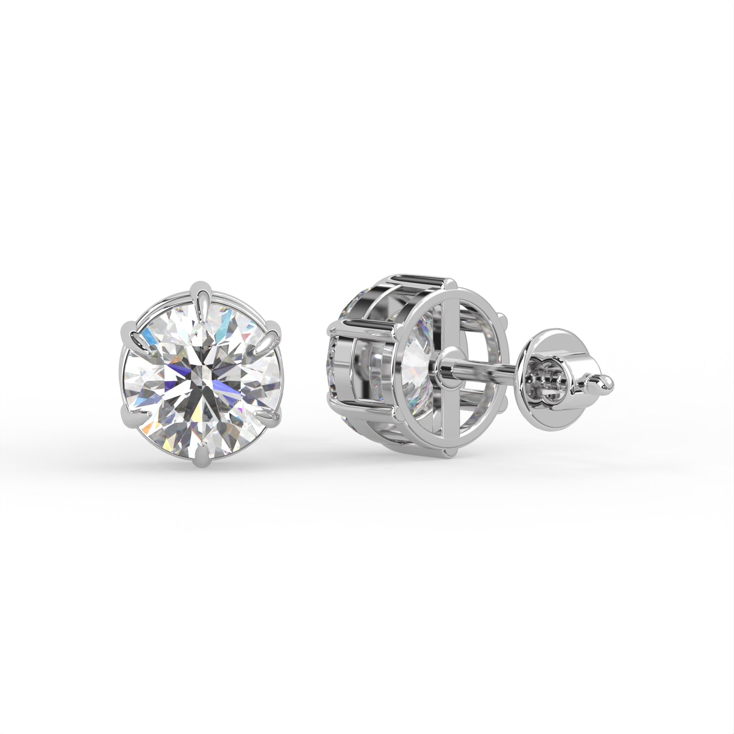 Round Six Prong Stud Earrings