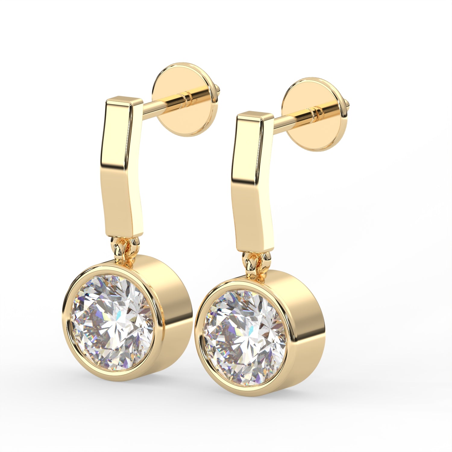 Round Bezel Drop Earrings