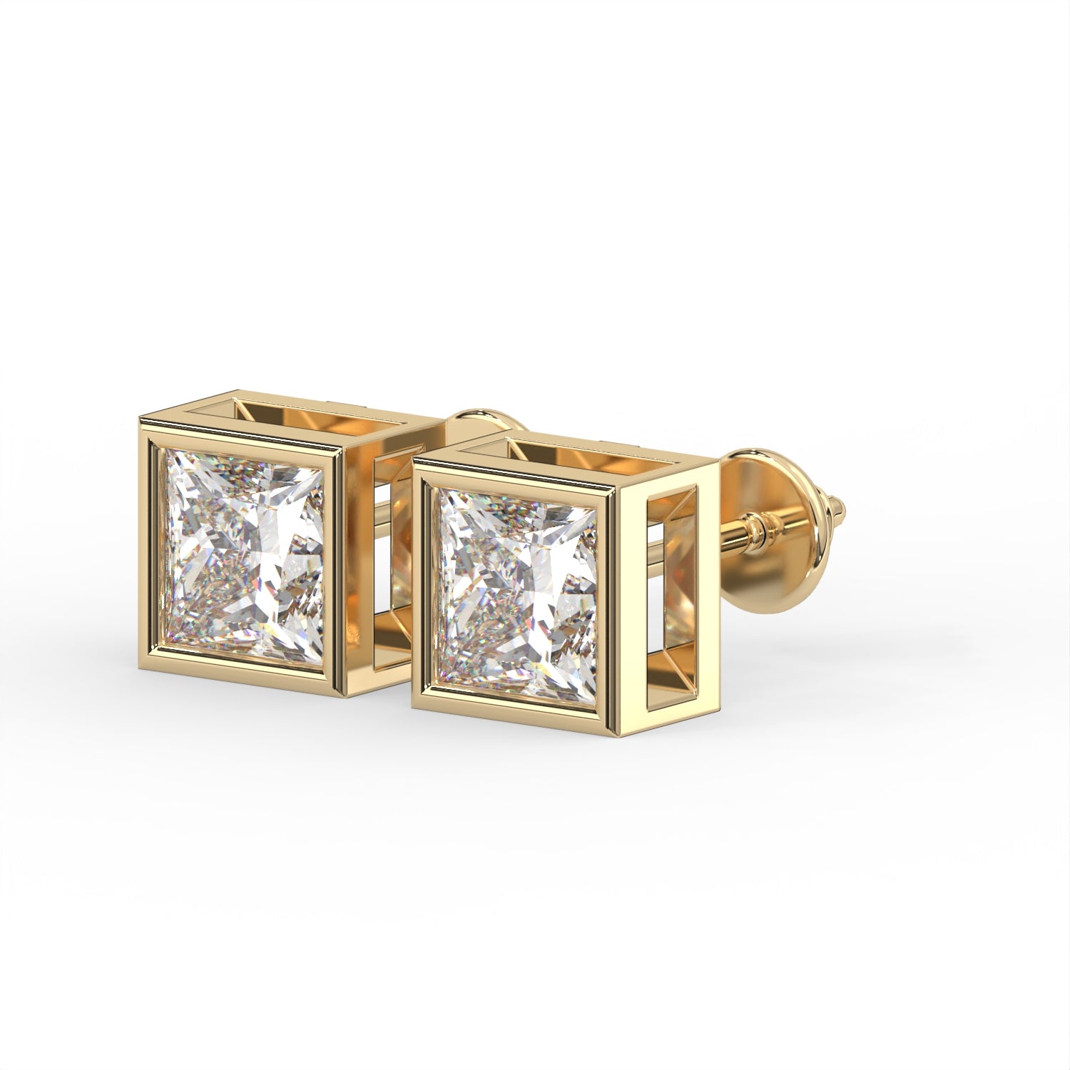 Princess Bezel Stud Earrings
